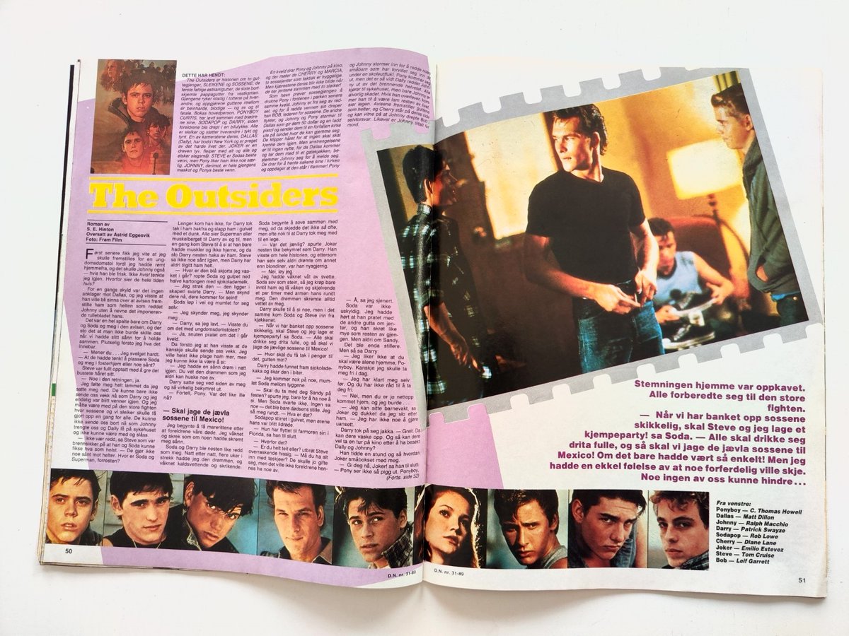 The Outsiders editorial in DET NYE Magazine 1989, Oslo, Norway. Part of The Outsiders House Museum collection. Stay Gold. #4