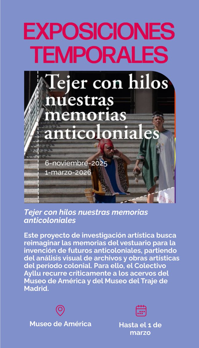 ¡Nuevas exposiciones temporales en el <a href="/MuseoDeAmerica/">Museo de América</a> y el <a href="/CasaCervantes/">Museo Casa de Cervantes</a>! 🎊 Además, este domingo concluye "Raíces" en el <a href="/MuseodelTraje/">Museo del Traje, Madrid</a> ⌛

El ritmo no para en los Museos Estatales 🎆
