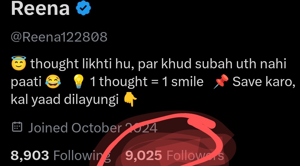 Reena122808's tweet image. 9K+ परिवार अब एक साथ मुस्कुराता है 😊✨
हर like, comment और support के लिए दिल से शुक्रिया ❤️
आप सबकी वजह से हर thought खास बनती है 🌸
अगला goal — 10K🎯🔥

#ThankYouFam #Grateful #9KStrong #PositiveVibes