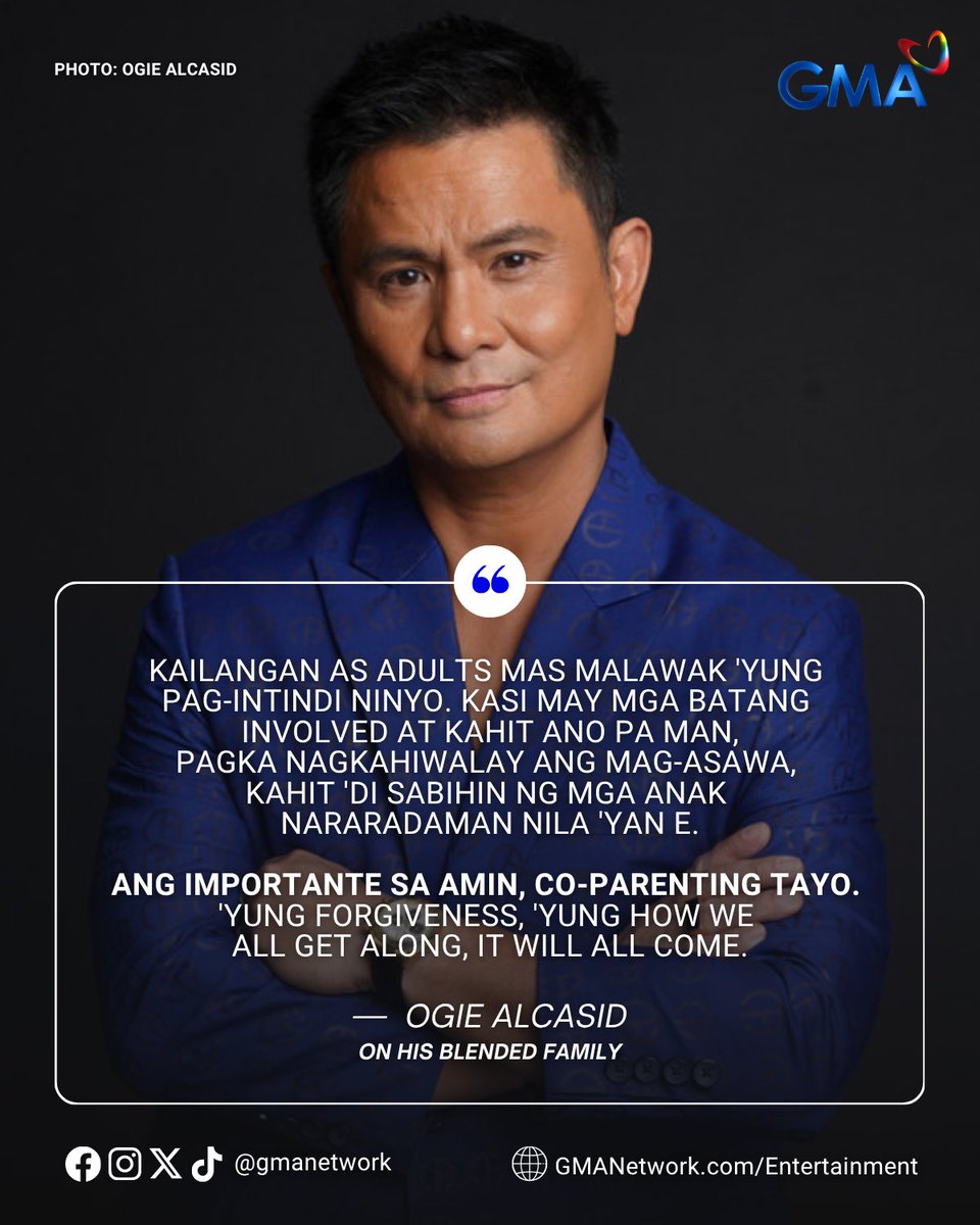 gmanetwork's tweet image. &quot;Ang importante sa amin, co-parenting tayo.&quot; 🤝 

OPM icon #OgieAlcasid on his blended family with Regine Velasquez and Michelle Van Eimeren.

Read more HERE bit.ly/4p0SUKx

#KapusoTalks