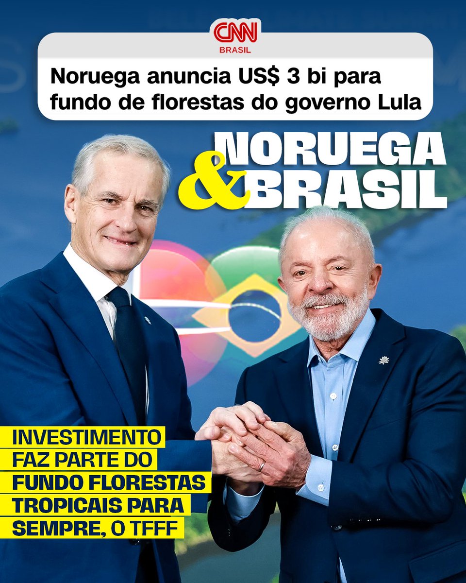 Brasil soberano com Lula! 🤝🇧🇷

O primeiro-ministro norueguês, Jonas Gahr Store, anunciou US$ 3 bilhões para o Fundo de Florestas Tropicais para Sempre (TFFF), durante a Cúpula de Líderes pré-COP30.

Um novo passo na cooperação internacional pela proteção das florestas!