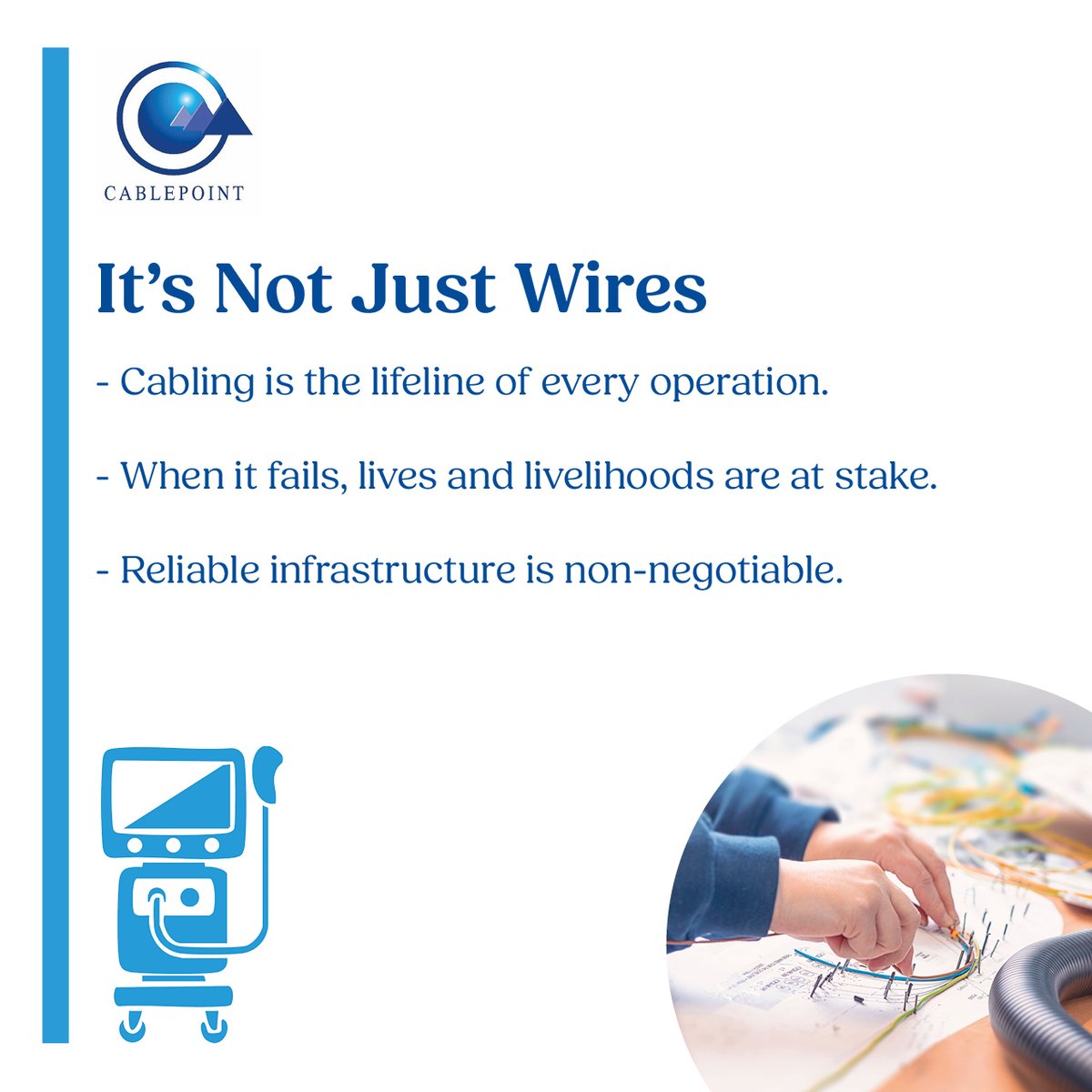 Cablepoint's tweet image. Reliable cabling is the backbone of every industry.

Downtime, inefficiency and replacements cost more than most realise.

Cablepoint keeps industries connected with certified, bespoke solutions.

#Cablepoint #CablingSolutions #IndustryInnovation #BusinessReliability