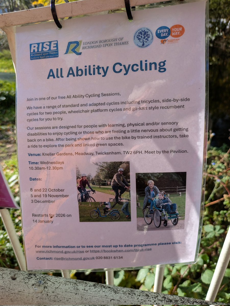 Next all ability class in Kneller Gdns 19th Nov, overcome your cycling fears and get back on a bike
