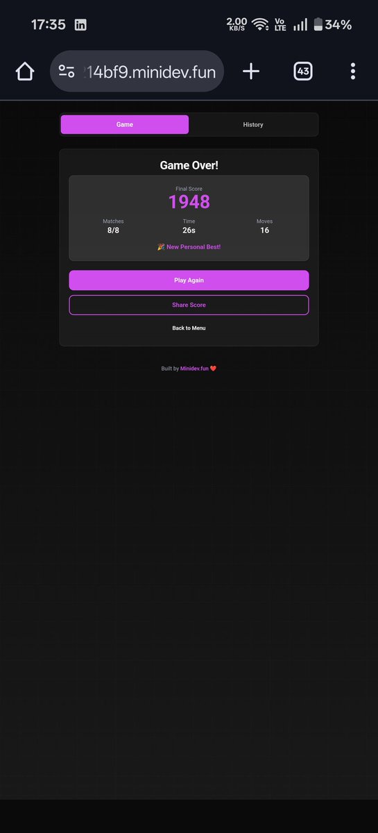 Web3_Cryptic's tweet image. I scored 1948 points in BasedMatch 🎮

Can you beat my score?

@minidevfun