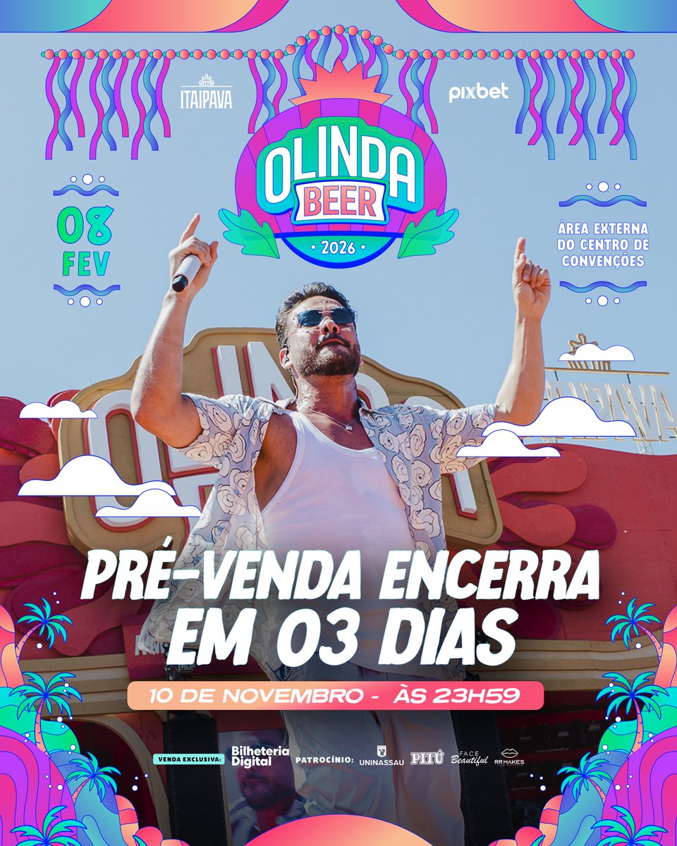 Olinda_Beer's tweet photo. A pré-venda tá quase no fim, só 3 dias pra aproveitar o valor promocional!

Depois não adianta dizer que não avisei! 👀

#OlindaBeer2026 🍻 

*pré venda até dia 10/11 às 23h:59

🎟️ Garanta seu ingresso sem sair de casa: https://t.co/OUt0snwmc2 https://t.co/QVsXhuvt3L