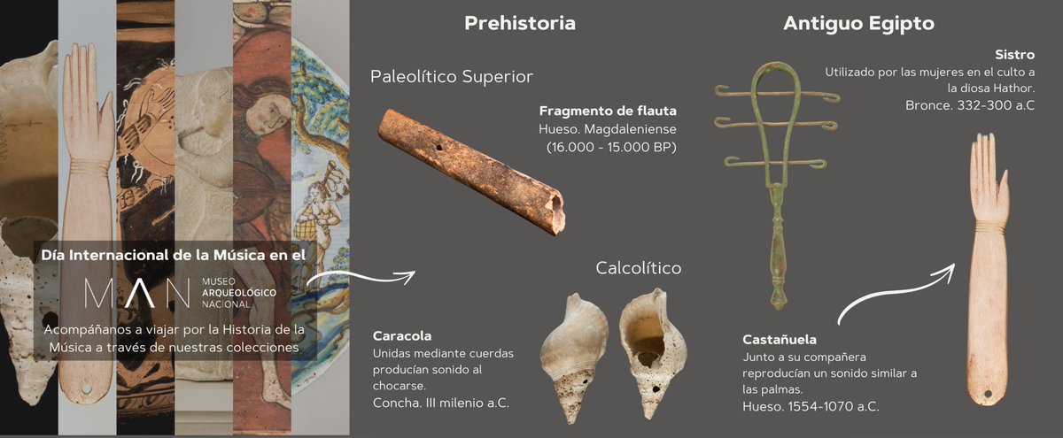 MANArqueologico's tweet photo. 🎵 Hoy celebramos el #DíaInternacionalDeLaMúsica debido a la festividad de Santa Cecilia. 

Hemos escogido algunas piezas que revelan la importancia de esta expresión cultural en la Historia de la Humanidad.

Descubre nuestro recorrido "Música en el Museo " en #MANVirtual. https://t.co/08egjvWBOF