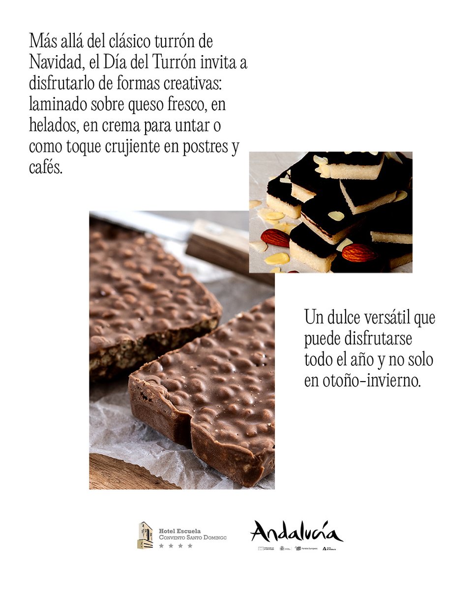 Se festeja tras la recogida de la almendra marcona y da lugar a uno de los dulces estrellas del otoño-invierno andaluz. Hoy celebramos el #DíadelTurrón 🍫
#RaícesyRecetas

teleformacion.andalucia.org