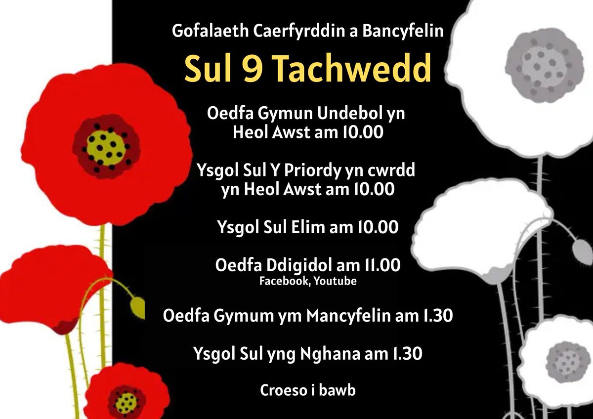 Sul 9 Tachwedd. Croeso i chi ymuno a ni i addoli