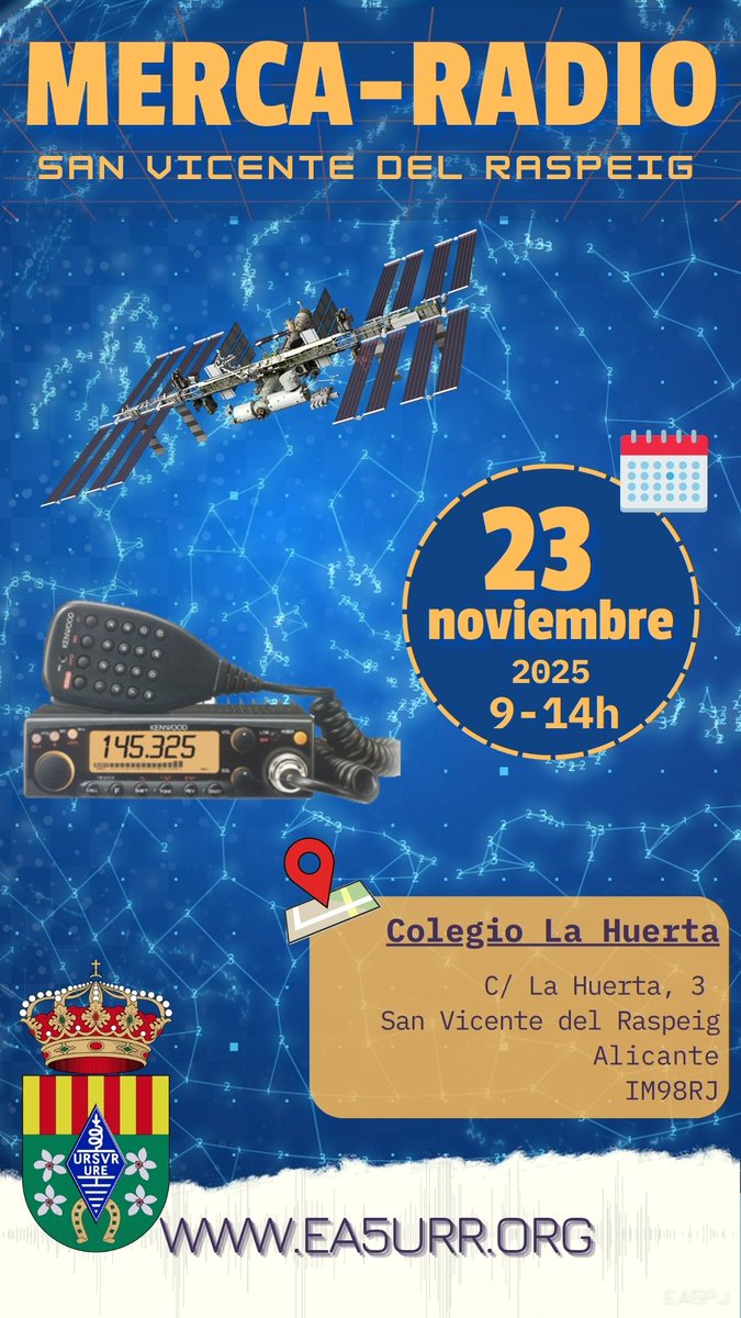 📻 ¡Vuelve el Merca-Radio de San Vicente!
🗓 23 de noviembre
📍 Colegio La Huerta, San Vicente del Raspeig (Alicante)
🕘 Desde las 9:00 h
La ocasión perfecta para vender, comprar, juntarnos y cacharrear. Con un ambiente ameno y distendido entre socios y compañeros. Os esperamos.
