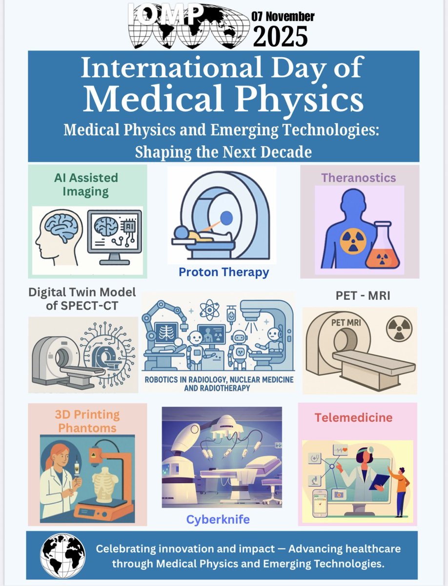 proton_therapy's tweet image. Happy International Day of Medical Physics to colleagues around the world. ⁦@EFOMP_org⁩ ⁦@ipemnews⁩ ⁦@aapmHQ⁩ ⁦@IOPMED⁩ ⁦⁦@IOMP_Official⁩ 
#IDMP2025 #MedPhys