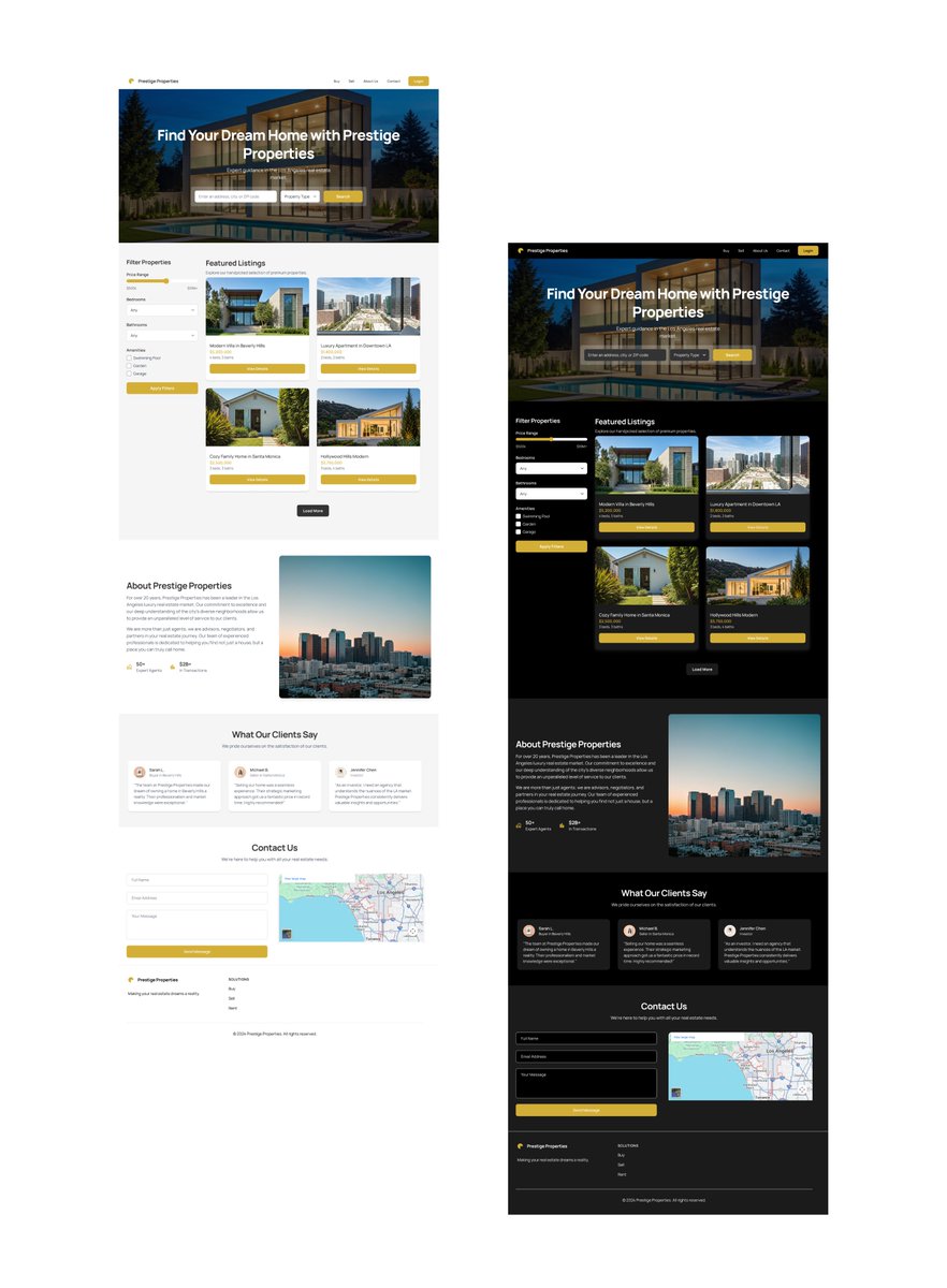 AminuIdrees7's tweet photo. @KilobyteGraphix Just finished a clean real estate website UI - both light & dark modes π‘
Minimal, structured, and focused on trust through design.
Which one gives βluxury homeβ vibes more: Light or Dark? π
#UIDesign #Figma #DesignCommunity #WebDesign #RealEstateDesign #DarkModeDesign https://t.co/euA1eWpqPM