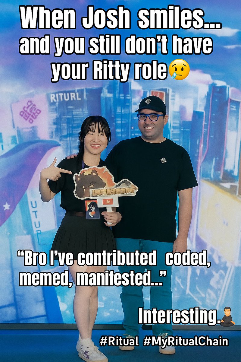 Ashishc96927071's tweet photo. The @ritualnet - When Josh smiles and you still do not have your Ritty role.
Bro out here contributing, coding, memeing and manifesting and Josh just goes Interesting. #Ritual #MyRitualChain #RittyBitty @joshsimenhoff @Jez_Cryptoz @ritualfnd @dunken9718 @0xMadScientist https://t.co/PzvBhI7ntt