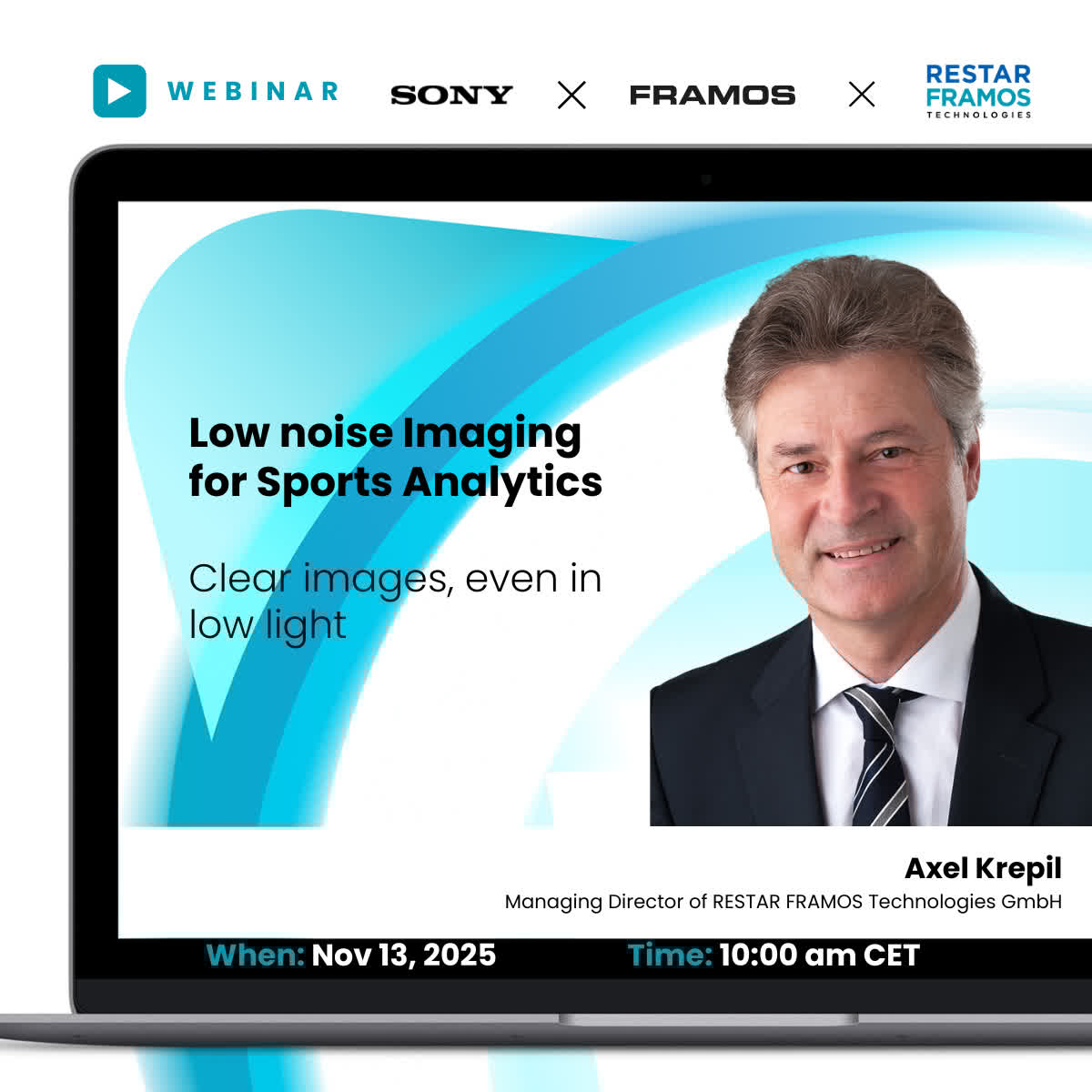 framosimaging's tweet image. 🎙 Back with us is Axel Krepil, Managing Director at RESTAR FRAMOS Technologies.

He&apos;ll share how RESTAR FRAMOS bridges innovation and implementation in global sports-vision systems.

🔗 Register now: bit.ly/4hDloHZ?utm_ca… 

#FRAMOS #Imaging #SportsAnalytics