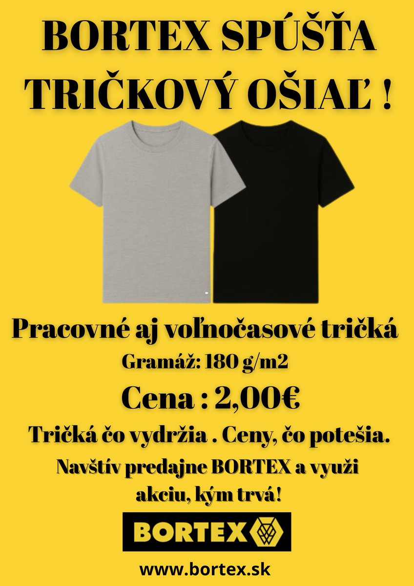 Bortex_company's tweet image. 🔥 TRIČKOVÝ OŠIAĽ JE TU! 👕
Top kvalita (180 g/m²) za len 2 €!
Pracovné aj voľnočasové tričká, čo vydržia 💪
➡️ bortex.sk
#BORTEX #Akcia #TrickovyOsial