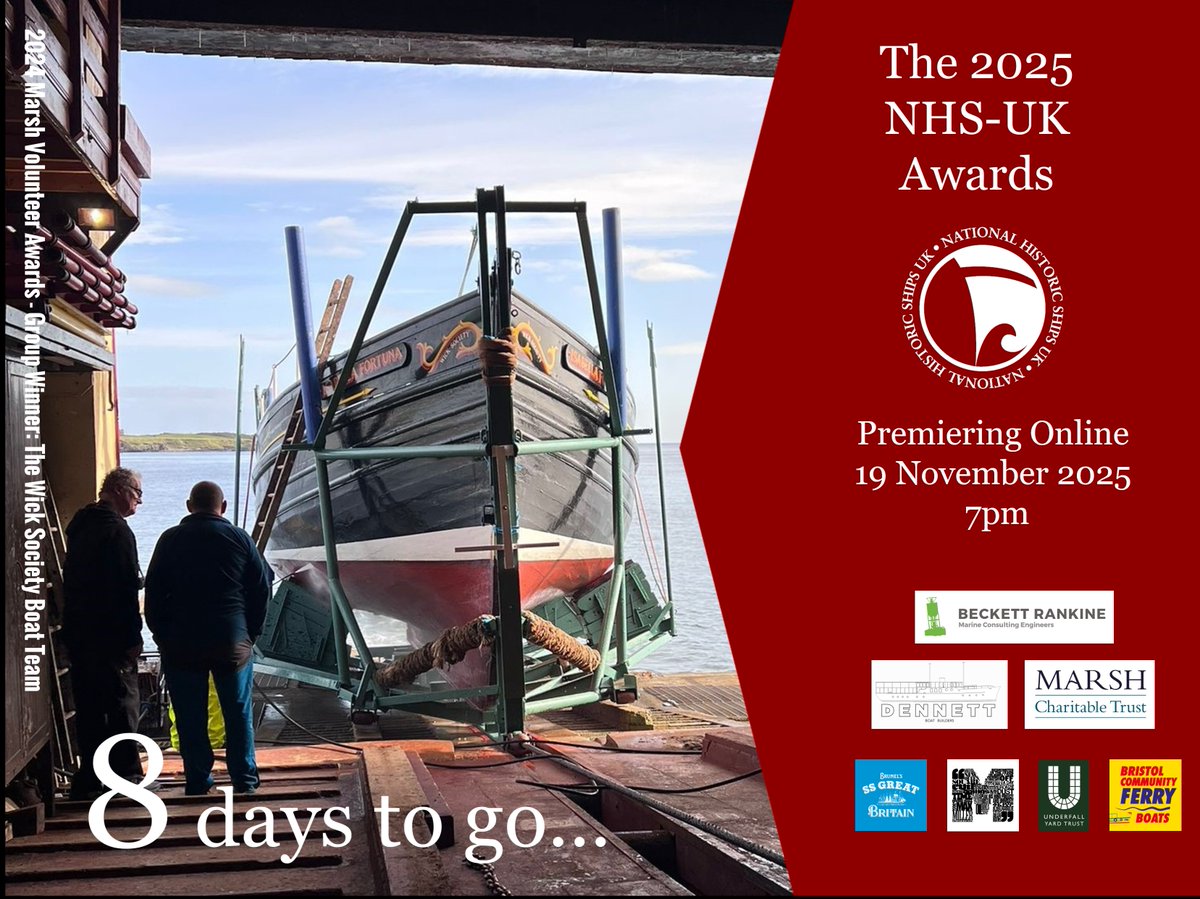 Only 8 days to go until the 2025 <a href="/NatHistShips/">National Historic Ships UK</a> Awards!

Supported by <a href="/beckettrankine/">Beckett Rankine</a>, <a href="/MarshAwards/">Marsh Charitable Trust</a> &amp; Dennett Boat Builders, and filmed in Bristol's Floating Harbour, the Awards film premieres on YouTube at 7.00pm on Wednesday 19th November:

youtube.com/watch?v=x1PD4h…