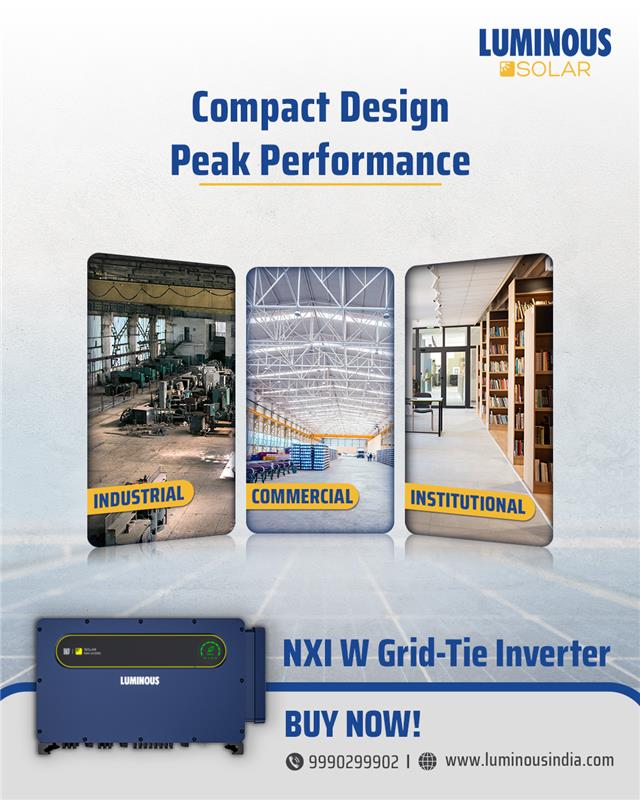 myluminous's tweet image. The NXI W Grid-Tie Inverter comes in a compact design that delivers great performance and keeps your industrial, commercial, and institutional businesses powered.​
​
#LuminousSolar #NXIW #SmartEnergy #PowerThatPerforms