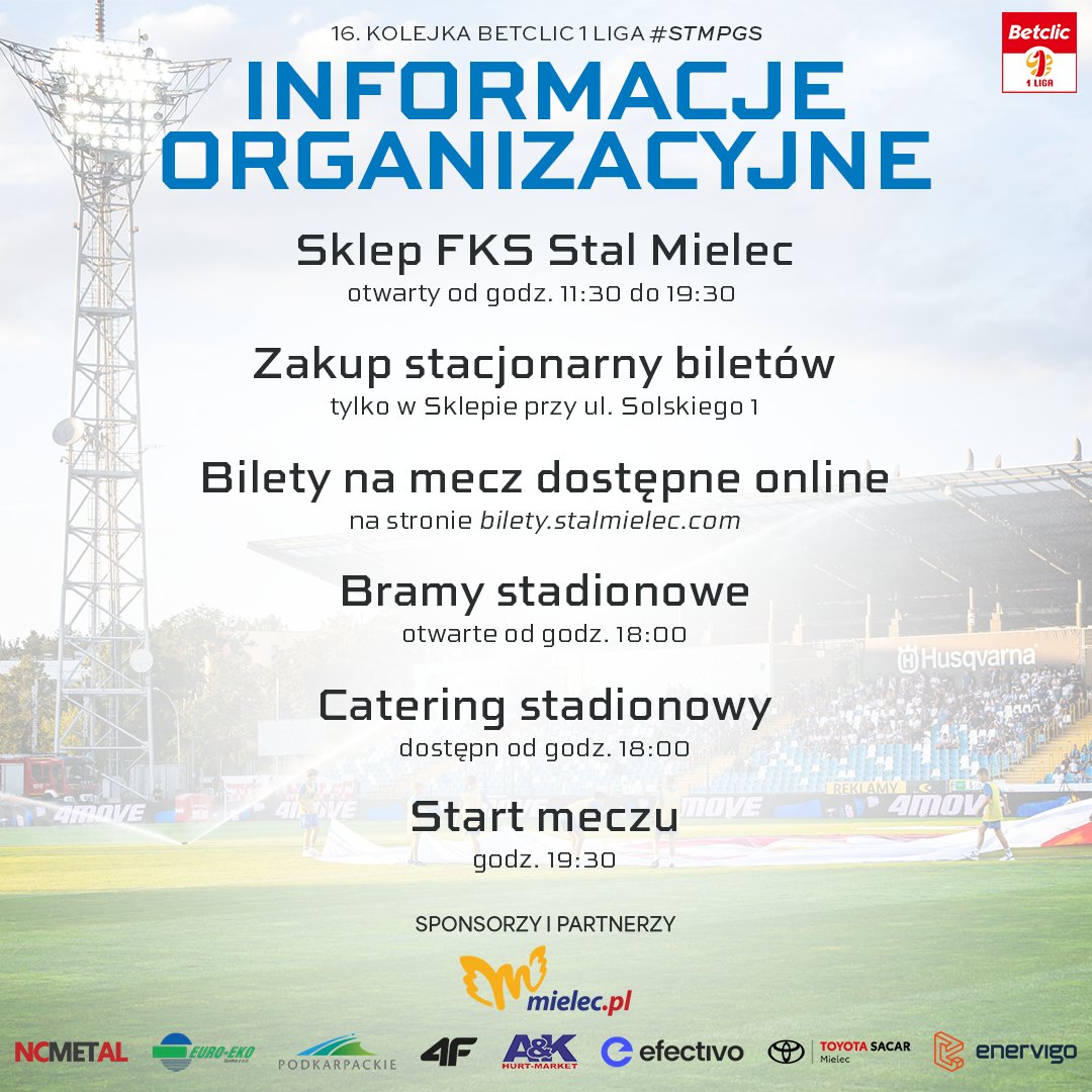 Przedstawiamy najważniejsze informacje organizacyjne przed jutrzejszym meczem z Pogonią Siedlce. 

🎟️bilety.stalmielec.com 

#STMPGS