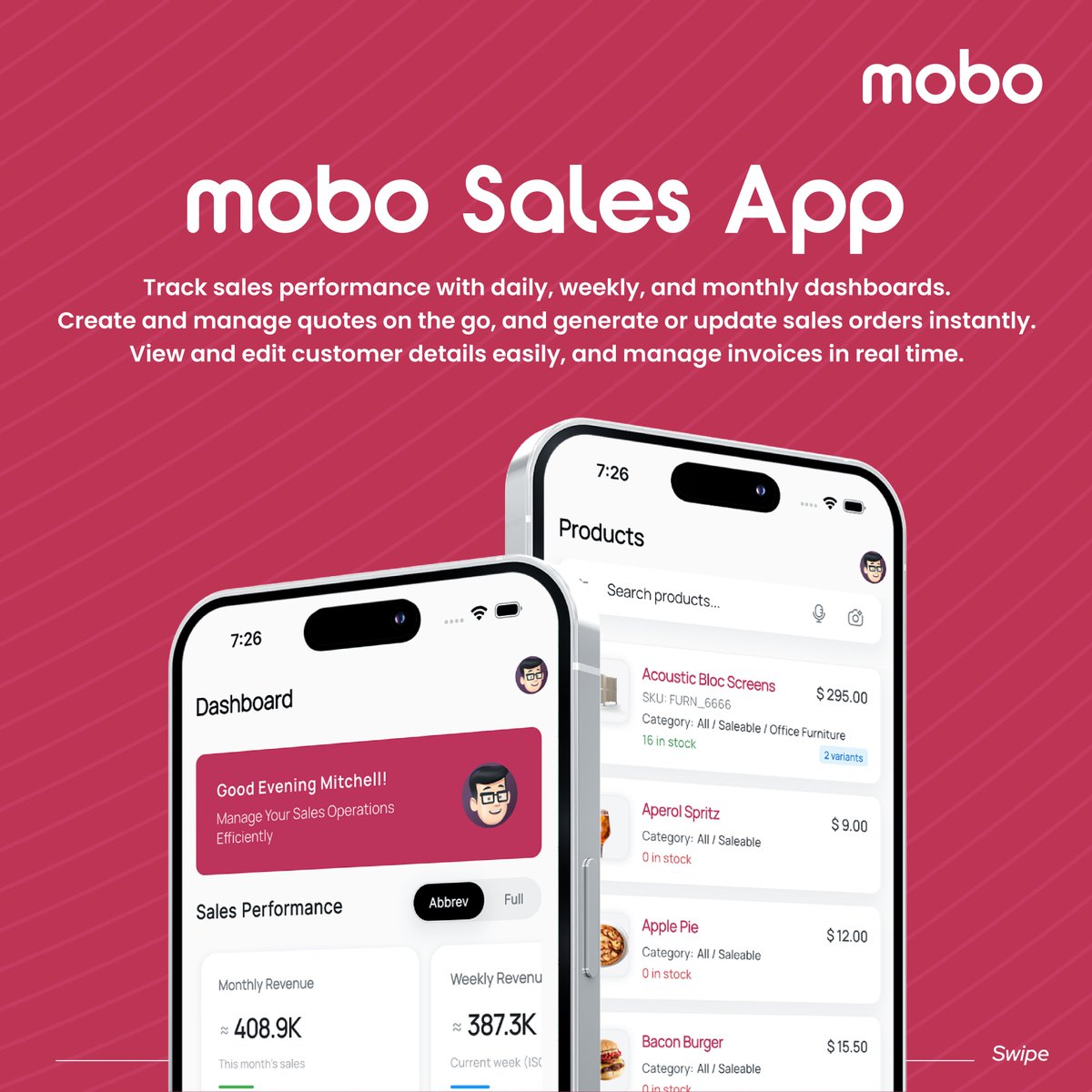 Cybrosys's tweet image. mobo Sales App: Maximize performance! Track sales metrics, manage quotes, and create orders instantly. Plus, great news: We’re releasing the complete source code and documentation soon! Thanks for the support! 🙏
(5/5)
#OdooSales #OpenSource #MoboProject #BusinessTools