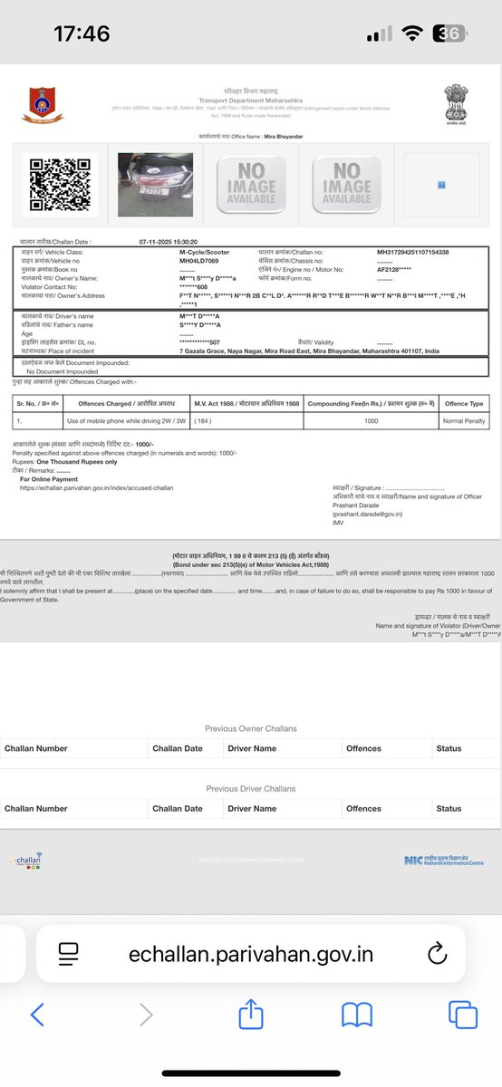 MOHIT_DIVECHA's tweet photo. I have been fine rs1000 by @MMVD_RTO  department at near muzaffar hussain bungalow there is no check post so how they can fine me and there is no proof that i am using phone so how they fine me i request you to cancel this challan MH317294251107154338 https://t.co/zalaliyXwk