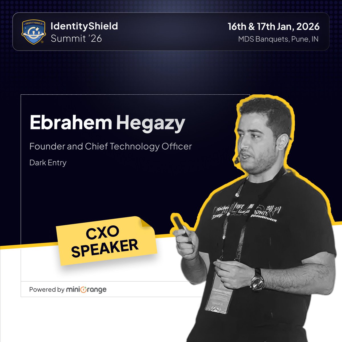 𝗜𝗱𝗲𝗻𝘁𝗶𝘁𝘆𝗦𝗵𝗶𝗲𝗹𝗱 𝗦𝘂𝗺𝗺𝗶𝘁 𝗖𝗫𝗢 𝗦𝗽𝗲𝗮𝗸𝗲𝗿: 𝗘𝗯𝗿𝗮𝗵𝗲𝗺 𝗛𝗲𝗴𝗮𝘇𝘆
Founder &amp; Chief Technology Officer | Dark Entry

With over 13 years of experience in offensive security, Ebrahem has built a global reputation in penetration testing, red teaming, and ICS