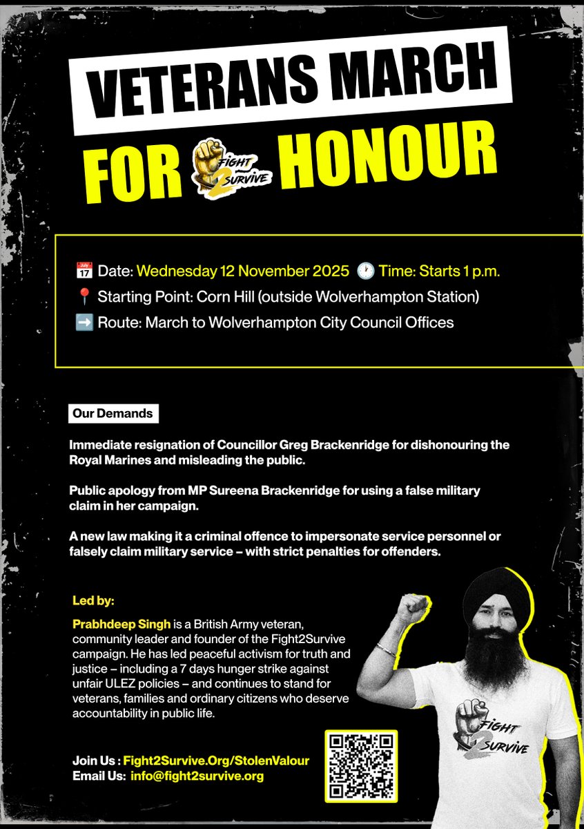 PrabhdeepReform's tweet image. Councillor Greg Brackenridge lied about being a Royal Marine — a disgrace to every veteran who served with integrity.
Even after being exposed, there’s been no apology, no remorse, no respect.
On 12 November, we march in Wolverhampton to defend the honour of our Armed Forces and…