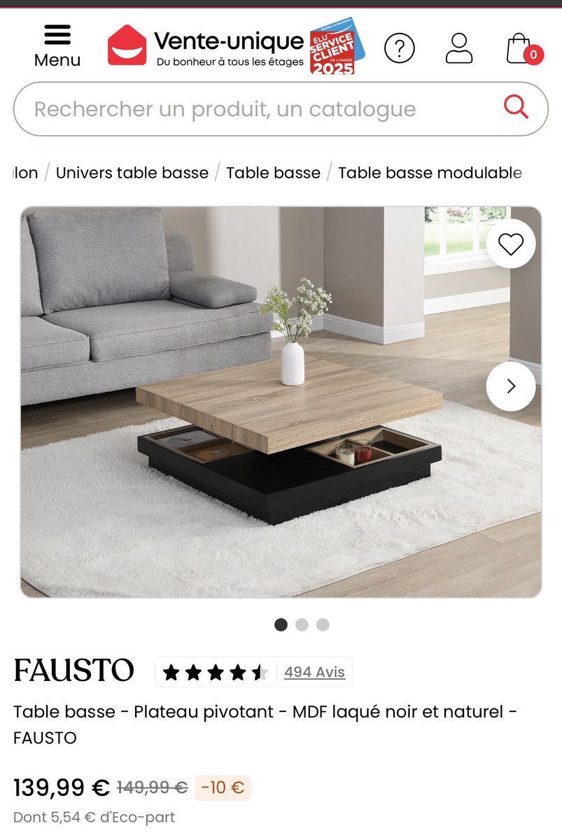 papa_connecte's tweet photo. Sinon pour ceux qui habitent dans l’Oise (on sait jamais), vous avez le même modèle de table basse de différentes couleurs à partir de 109,99€ sur le site vente-unique.

8,99€ à rajouter pour le retrait dans leur entrepôt. https://t.co/pyk2cgn2uk