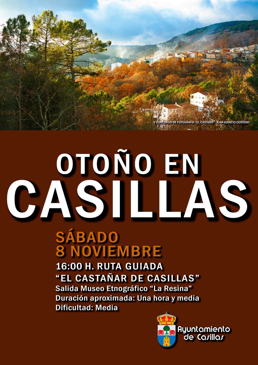 Vía Ayuntamiento de #Casillas
OTOÑO EN CASILLAS
El sábado tenemos una nueva oportunidad para disfrutar de nuestro municipio y su entorno natural
8 de noviembre
Ruta guiada "El Castañar de Casillas"
16 h.

Turismo Casillas: guiatietar.com/casillas/
-
#valledeltietar #gredos #avila