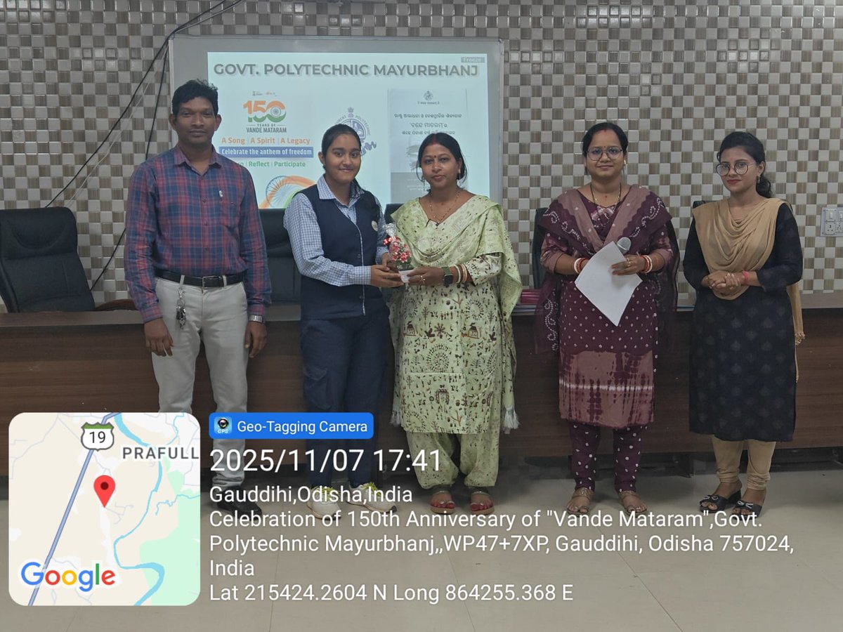 GP_Mayurbhanj's tweet photo. Various activities have been organized by Govt Polytechnic Mayurbhanj, Tikarpada for celebration of 150th Anniversary of "Vande Mataram" on 7th November 2025. Students participated actively in Essay Writing, Debate, Patriotic Song competitions &amp; winners were felicitated. https://t.co/VOFItH1bzz