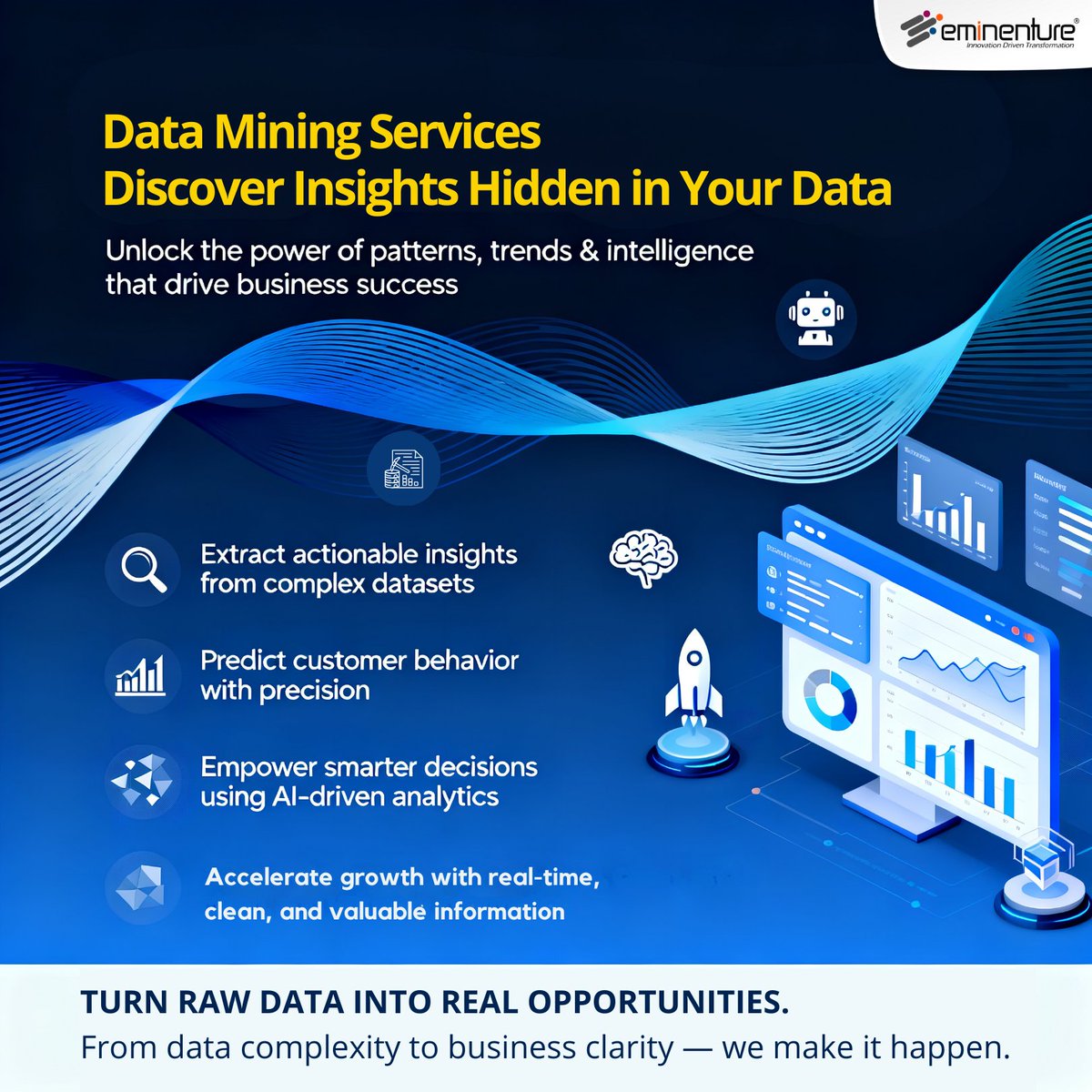 Eminenture's tweet image. Unlock the hidden value in your data with Eminenture’s expert data mining services. Visit to consult : tinyurl.com/3y7kar9c

#DataMining #BusinessInsights #Eminenture #DataAnalytics #DataSolutions #IntelligentDecisions #DataResearch #OutsourcingServices #Business #Growth