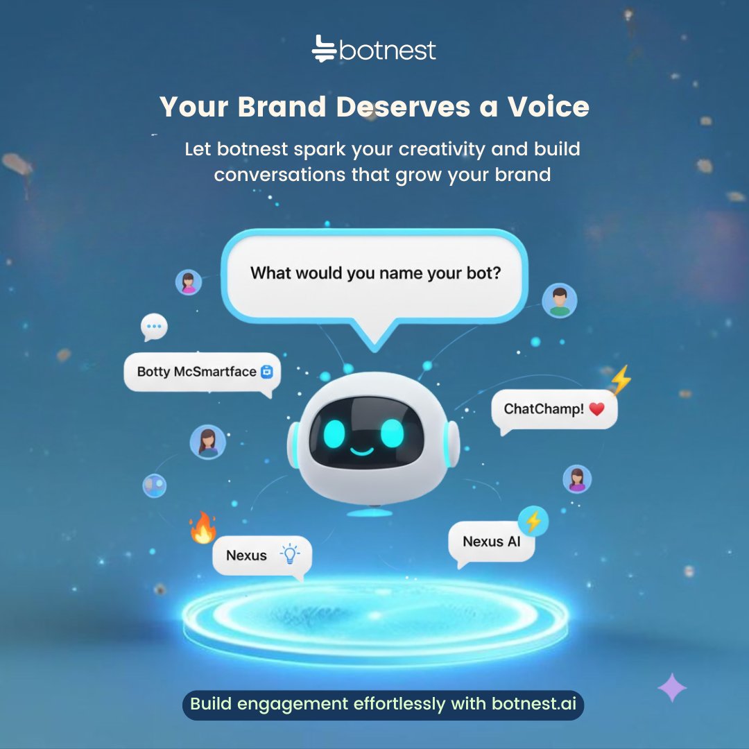 botnest_ai's tweet image. Stop settling for plain bots. With Botnest, you control the tone, the style, and the conversation. Build engagement effortlessly and let your brand personality shine!
#botnest #chatbot #AItools #personalization #brandvoice