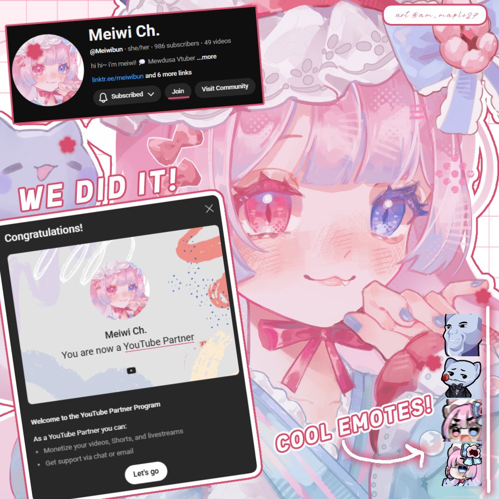 Meiwibun's tweet image. We started 5 months ago and I NEVER thought I'd be able to reach it! Youtube Partner has always been a dream to me and I am so shocked to have reached it! 

Thank you guys sm for all the support 🥺Expect super cool membership content! ✨