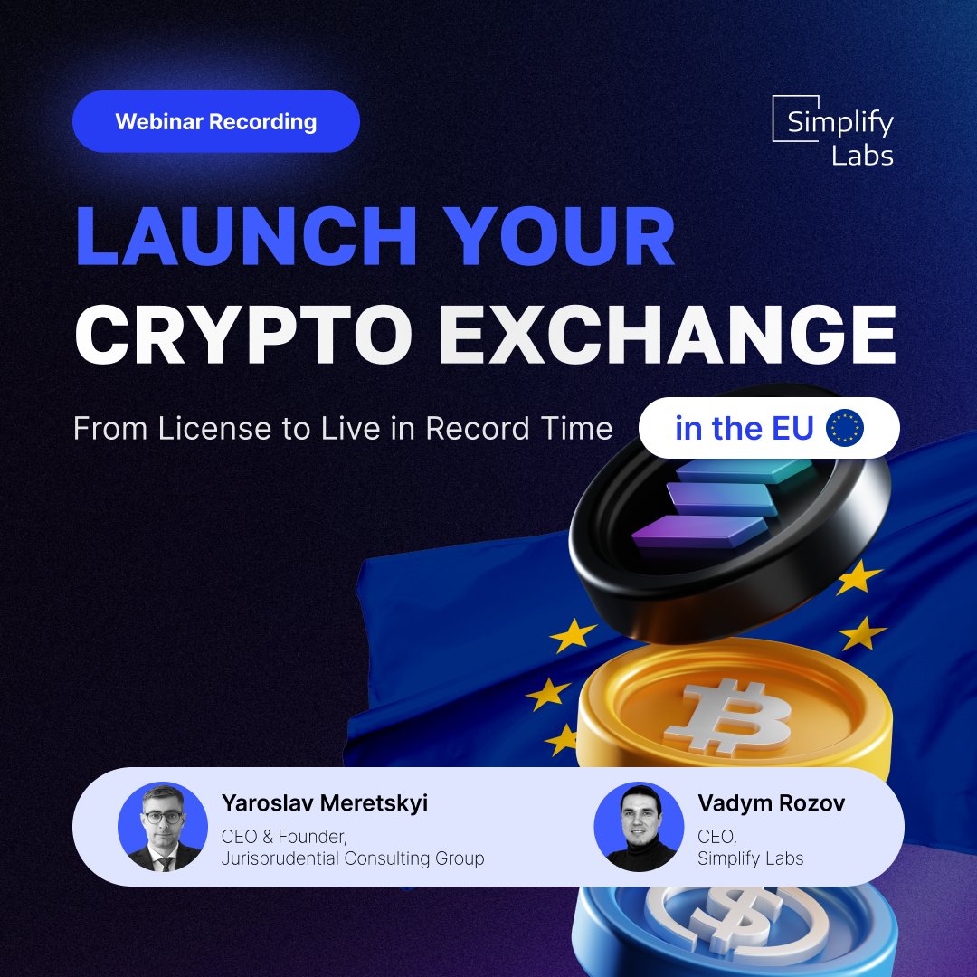 🎥 The European crypto market is full of opportunity — but real growth starts with proper MiCA-ready compliance and the right launch strategy.

Speakers:
🎙 Vadym Rozov — CEO, Simplify Labs
🎙 Yaroslav Meretskyi — CEO &amp; Co-Founder, Jurisprudential Consulting Group

🔗 Watch the