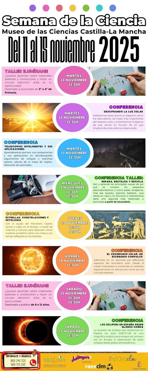 🧪✨ Semana de la Ciencia 2025 ✨🔬

📅 Del 11 al 15 de noviembre

Cinco días para disfrutar, descubrir y experimentar con la ciencia a través de talleres, charlas y actividades para todas las edades. 🌍💡