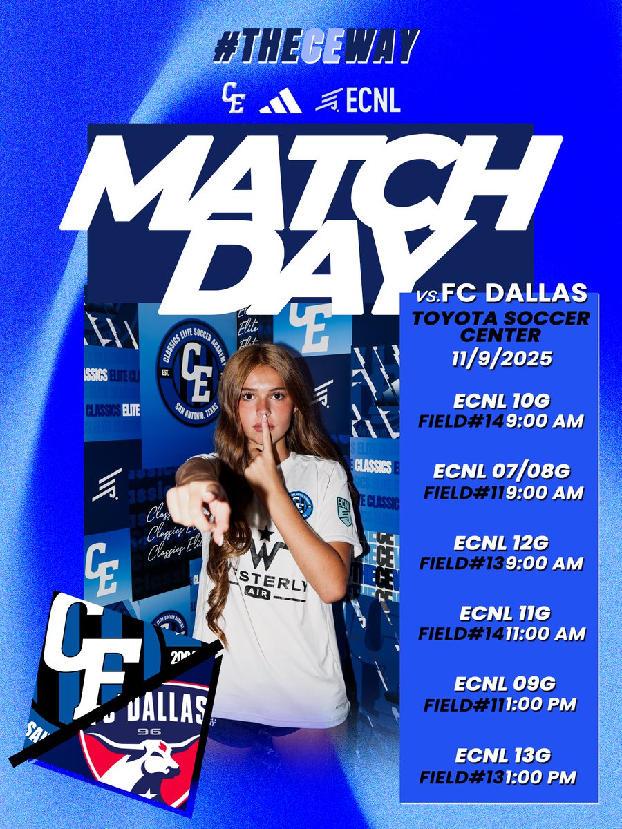 ClassicsEliteSA's tweet image. 🚗 ROAD TRIP WEEKEND! 🚗 CE ECNL hits the road for back-to-back matchups!

⚽ Saturday: vs Sting Royal
⚽ Sunday: vs FC Dallas

#theCEway #ECNLseason #roadwarriors