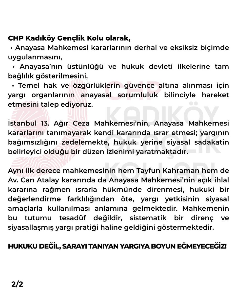 HUKUKU DEĞİL, SARAYI TANIYAN YARGIYA BOYUN EĞMEYECEĞİZ!