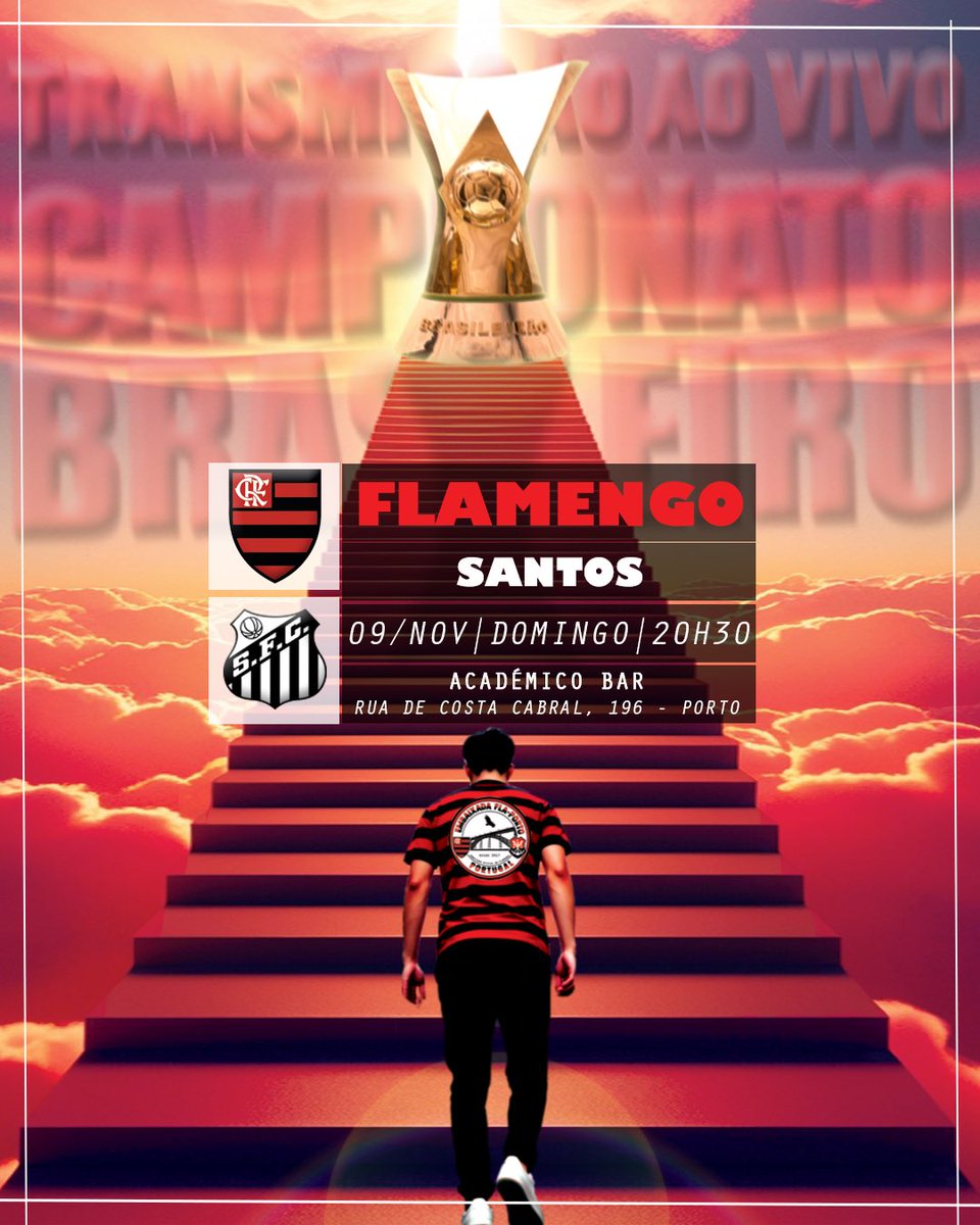 embaflaporto's tweet photo. O Flamengo é pra quem acredita ! 🟥⬛️

🏆 Campeonato Brasileiro
⚽️ FLAMENGO X Santos
📆 09/Novembro - Domingo 
⏰ a partir de 20h30
📍Académico Bar 
R. de Costa Cabral, 196 - Porto

Pra cima deles Flamengo ! 🟥⬛️

#flamengo #embaixadaseconsuladosdanação #crf #vamosflamengo https://t.co/y9h7rYfLeo