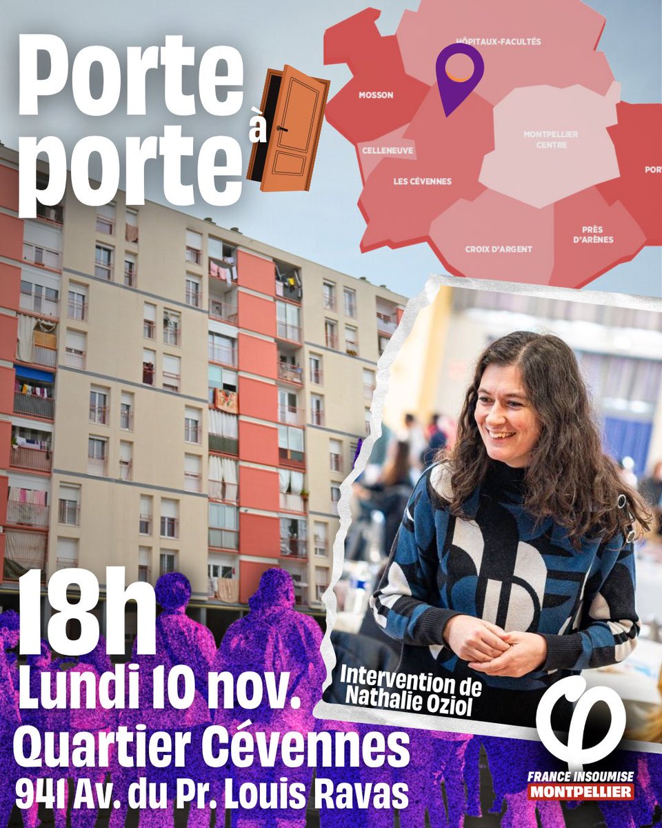 Ce lundi 10 novembre, rendez-vous au quartier les Cévennes  pour un porte-à-porte édition XXL, avec une prise de parole de <a href="/NathalieOziol/">Nathalie Oziol</a> !