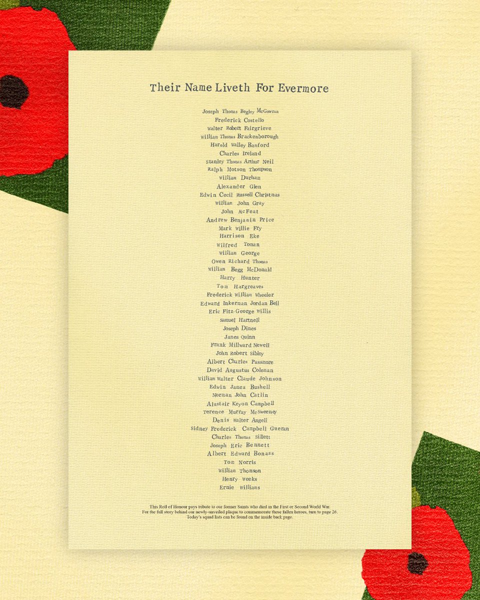 SouthamptonFC's tweet image. Remembering our fallen heroes ♥️

Today&apos;s programme pays tribute to our ex-Saints who died in the First and Second World Wars.