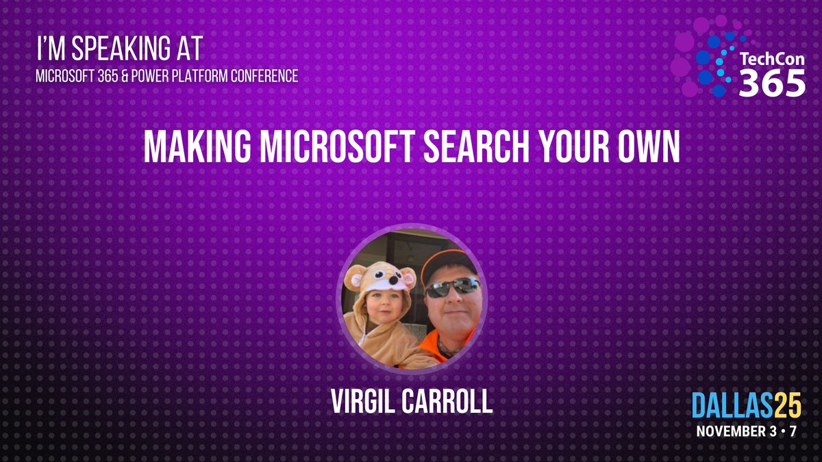 vcmonkey's tweet image. Starting in one hour, “Making Microsoft Search your own.”

If you’ve ever been frustrated by default Search results, this one’s for you.
12:30 PM | Room G3 | #TechCon365

techcon365.com/Dallas/tickets