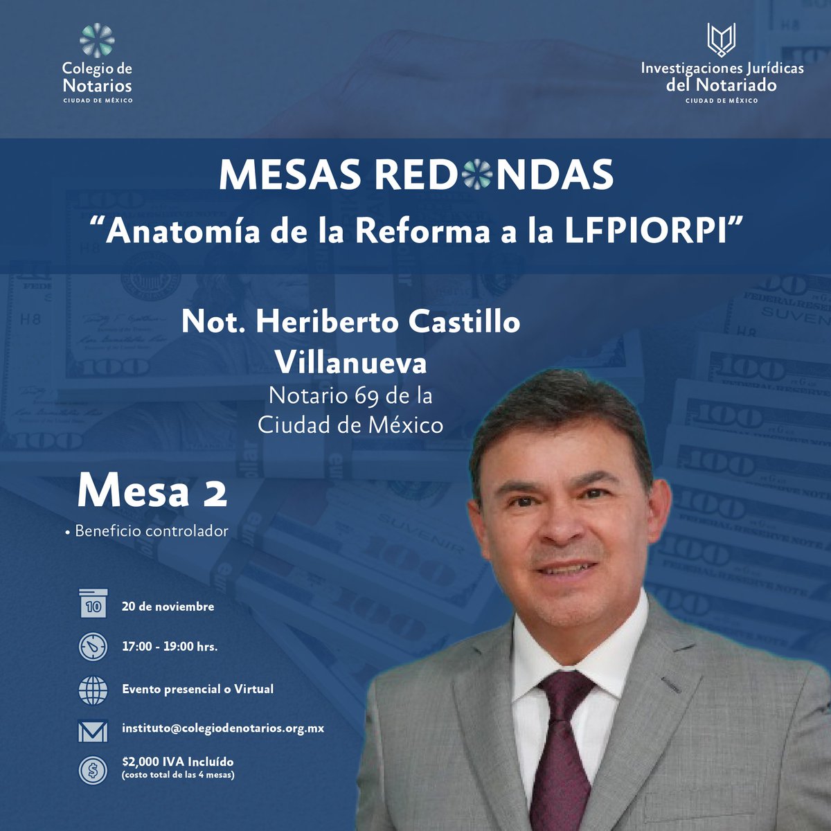 IIJNoficial's tweet image. 📚 Curso | #MesasRedondas: Anatomía de la Reforma a la #LFPIORPI
Interpretaciones críticas y alcances prácticos ⚖️
👥 Con la participación del Not. Heriberto Castillo Villanueva, Notario 69 de la Ciudad de México.
🗓 20 nov 2025 | 17:00–19:00 h
💲 $2,000 IVA incl.

📌 Regístrate…