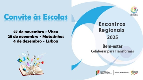Encontros regionais Bem-estar: Colaborar para Transformar – 2025 

Centro (Viseu), Norte (Matosinhos) e Lisboa e Vale do Tejo (Lisboa)

dge.mec.pt/noticias/encon…