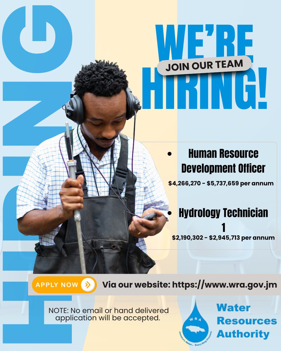 🚨 We’re Hiring!

The Water Resources Authority (WRA) is inviting applications for the following positions:
💧 Hydrology Technician I – Apply by November 24, 2025

👥 Human Resource Development Officer – Apply by November 28, 2025

Join our team 🙂