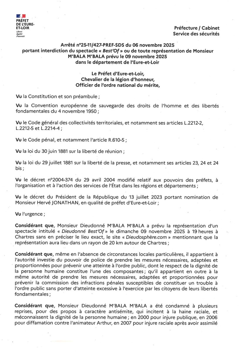 MbalaDieudo's tweet image. cela fait 6 arrêtés préfectoraux en 2 jours pour un spectacle comique du jamais vu!!! Et pourtant je vous assure qu’il y aura spectacle d’une façon ou d’une autre.Merci à mon public de me suivre malgré les difficultés.Il va falloir être mobiles et réactif.dieudosphere.com
