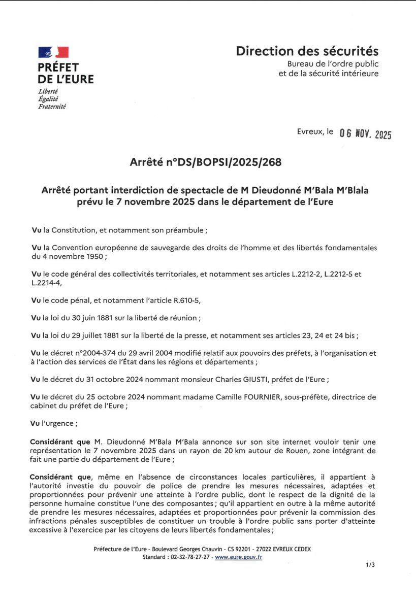 MbalaDieudo's tweet image. cela fait 6 arrêtés préfectoraux en 2 jours pour un spectacle comique du jamais vu!!! Et pourtant je vous assure qu’il y aura spectacle d’une façon ou d’une autre.Merci à mon public de me suivre malgré les difficultés.Il va falloir être mobiles et réactif.dieudosphere.com