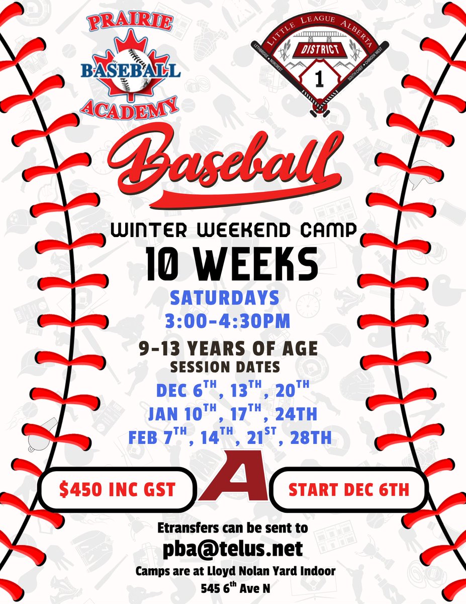 PBA and Little League District 1 are running a Winter Weekend Camp on Saturdays 3-4:30pm. Start date is Dec 6th. Please click the link to register utlse.com/pba-winter-wee…