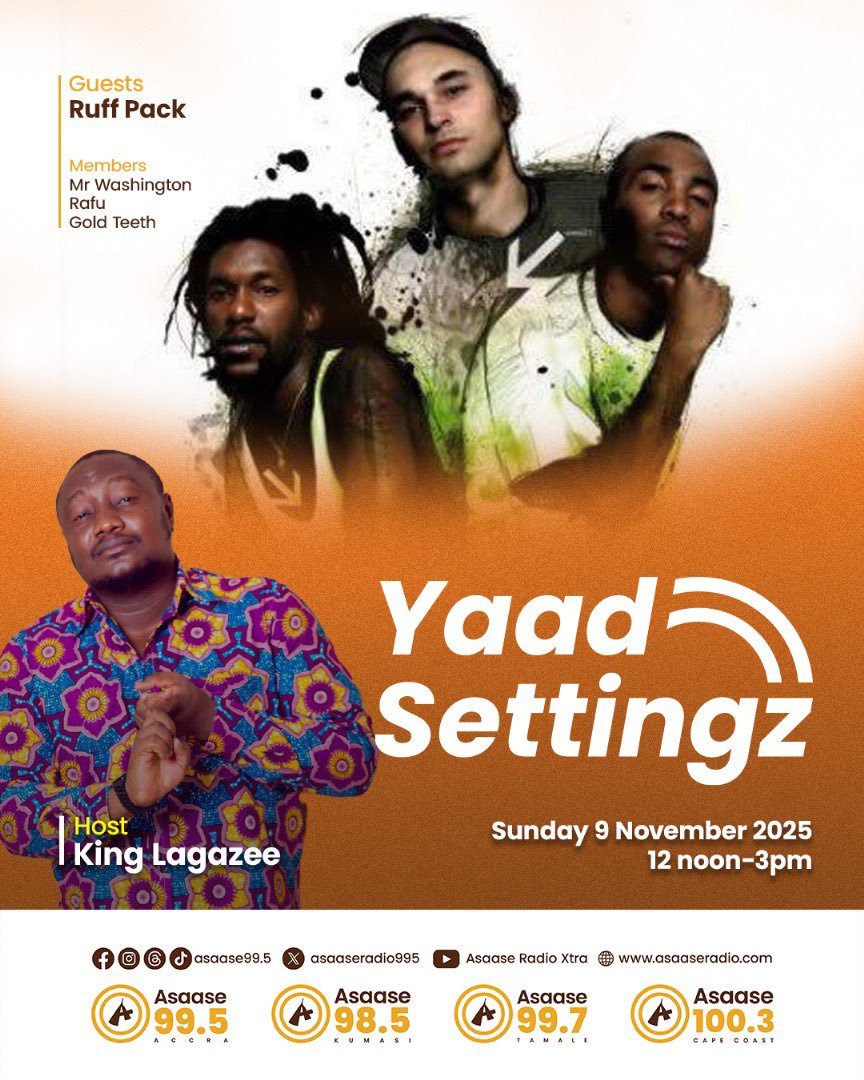 Sound System Culture week on #YaadSettingz 
on <a href="/asaaseradio995/">Asaase 99.5</a> With <a href="/KingLagazee/">King Lagazee (7 Star Gen) 🇬🇭</a> live via zoom featuring: <a href="/ruffPackSound/">ruffpack sound</a> from Switzerland 🇨🇭 

Sunday 9th November 2025

Time: 12pm - 3pm GMT

Stream : asaaseradio.com

#AsaaseRadio #YaadSettingz #LagazeeSoundIntl