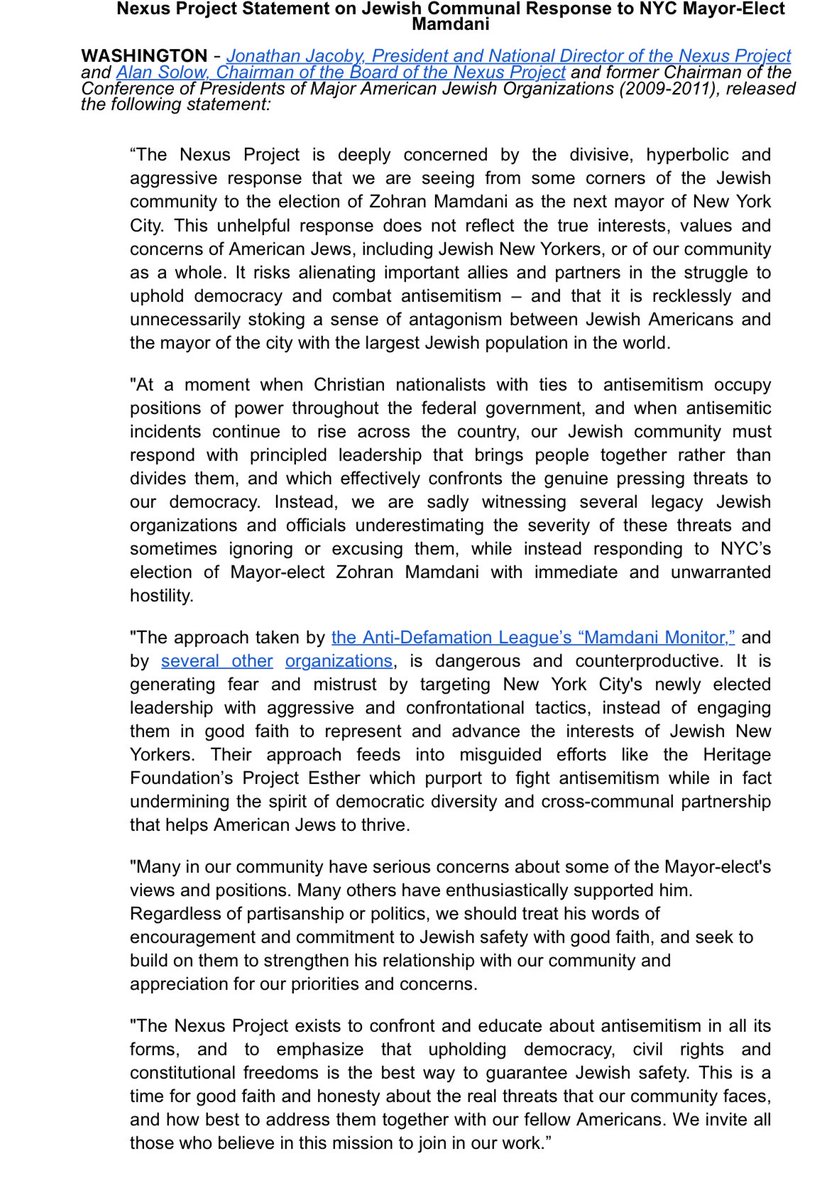 jacobkornbluh's tweet image. The Nexus Project says ADL and other Jewish orgs approach towards Mamdani is “dangerous and counterproductive.”

“This unhelpful response does not reflect the true interests, values and concerns of American Jews, including Jewish New Yorkers, or of our community as a whole.”