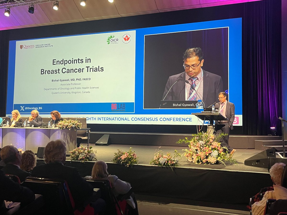 Today at #ABC8 <a href="/ABCGlobalAll/">ABC Global Alliance</a> meeting, <a href="/oncology_bg/">Bishal Gyawali, MD, PhD, FASCO</a> gave a talk on the pros and cons of various endpoints for breast cancer trials.
