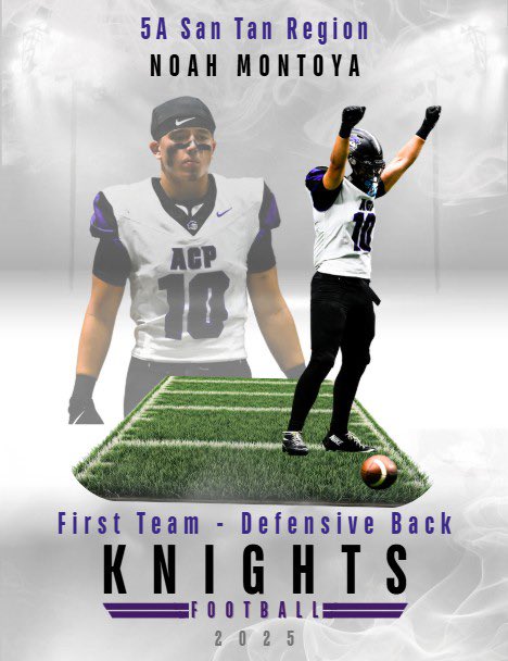 Congratulation <a href="/_noahmontoya4/">Noah Montoya</a> on being named 1st Team 5A All-Region Defensive Back.