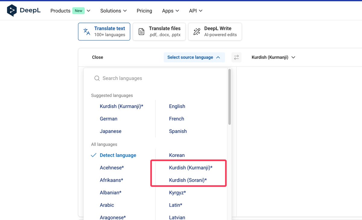 Deeplê kurdî li lîsta zimanên xwe zêde kir! 
Deepl yek ji mezintirîn platformên weregera maşînî ye û diqeta wan jî gelek zêde ye. deepl.com/en/translator